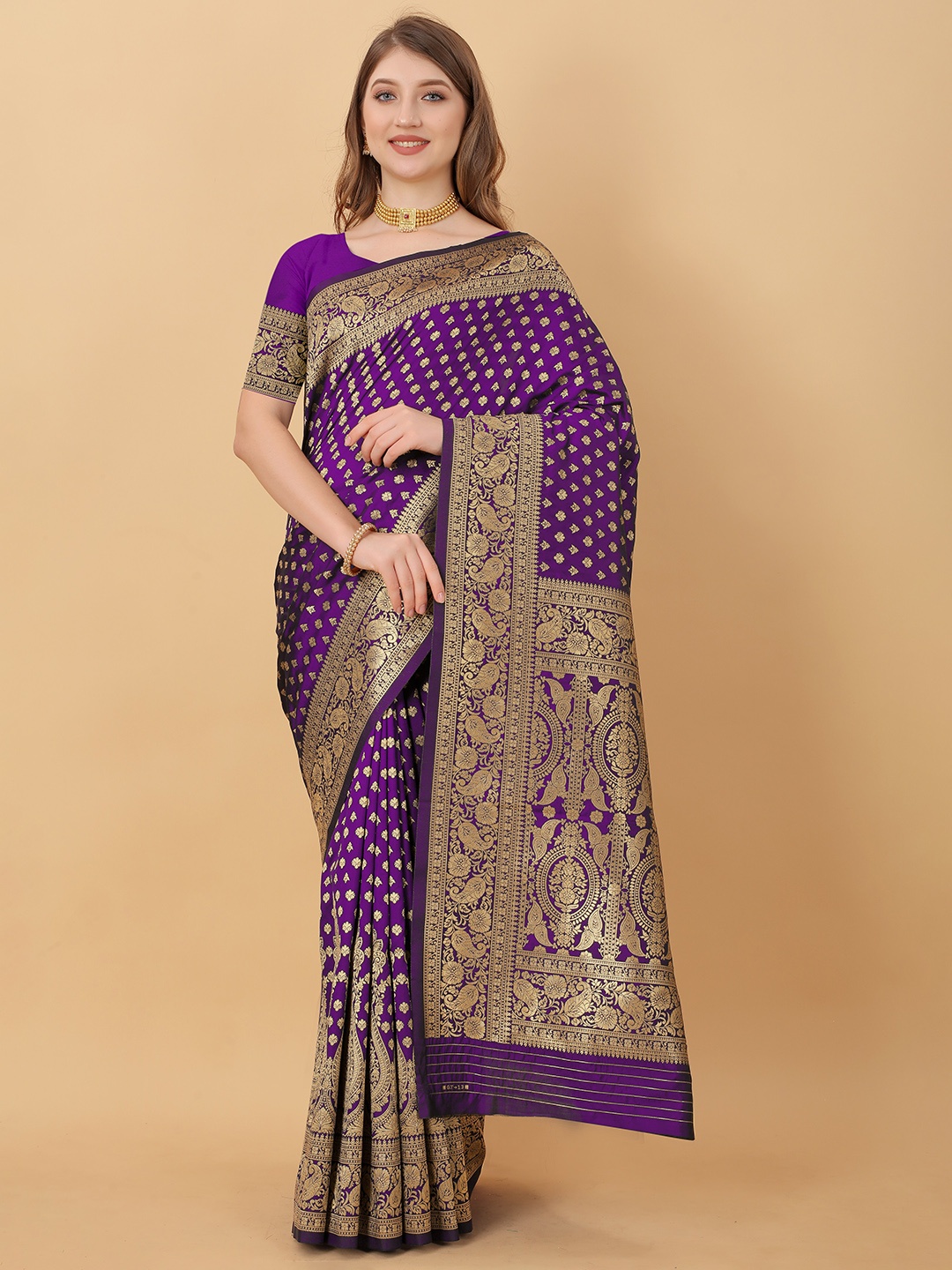 

YAVIRA SILK Ethnic Motifs Woven Design Zari Pure Silk Saree, Purple