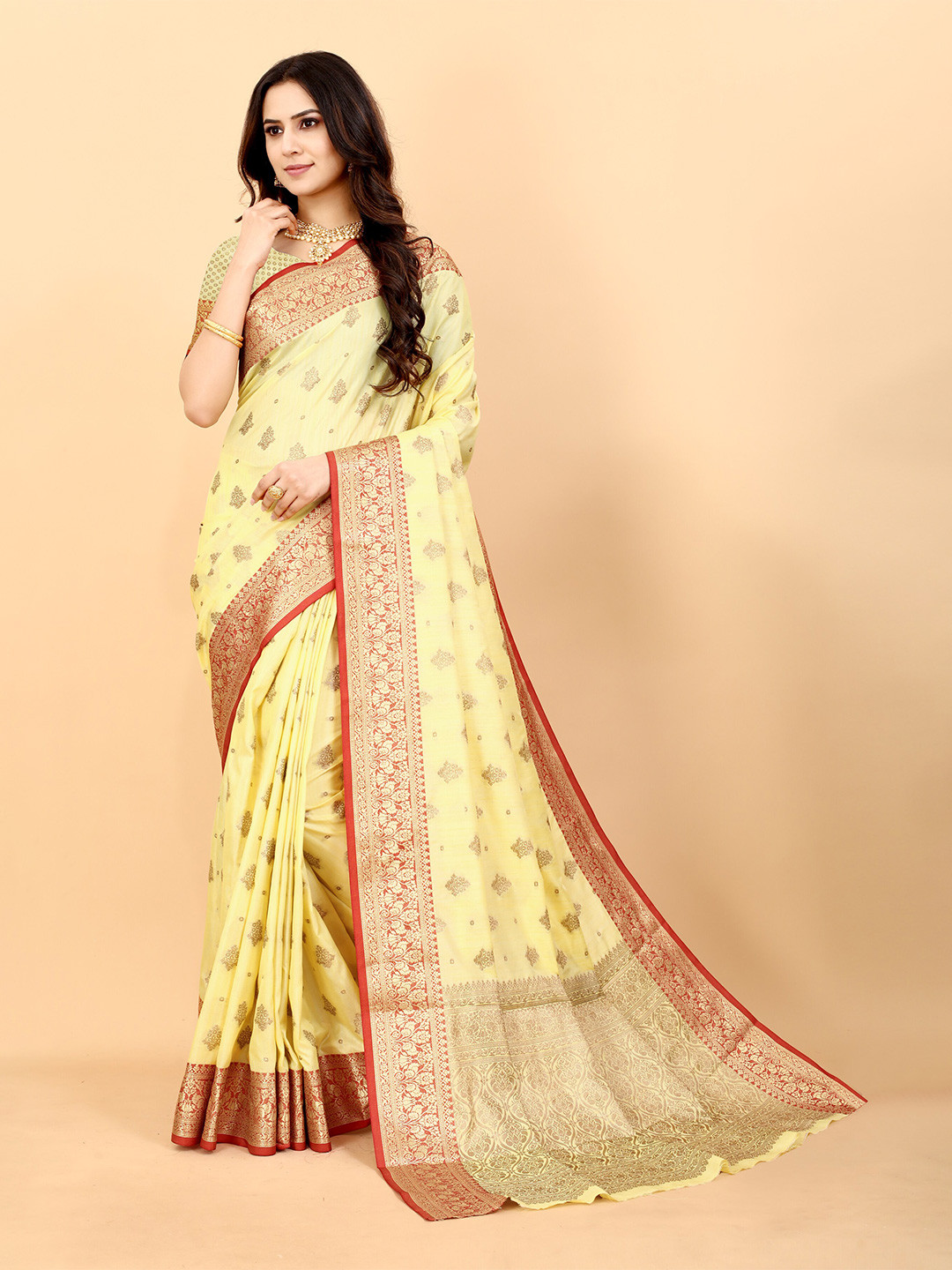

YAVIRA SILK Ethnic Motifs Woven Design Zari Pure Silk Tussar Saree, Yellow
