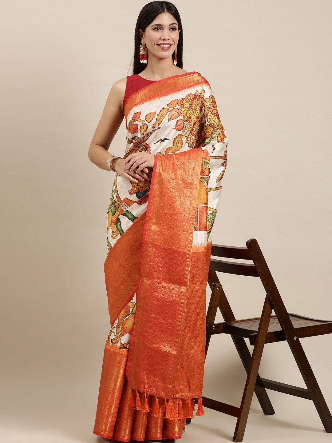 

YAVIRA SILK Ethnic Motifs Zari Pure Silk Banarasi Saree, Red