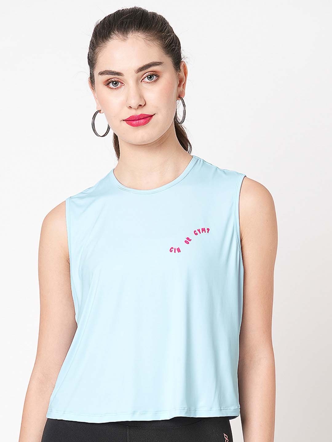 

BODD ACTIVE Typography Printed Round Neck Sleeveless Tank Top, Blue