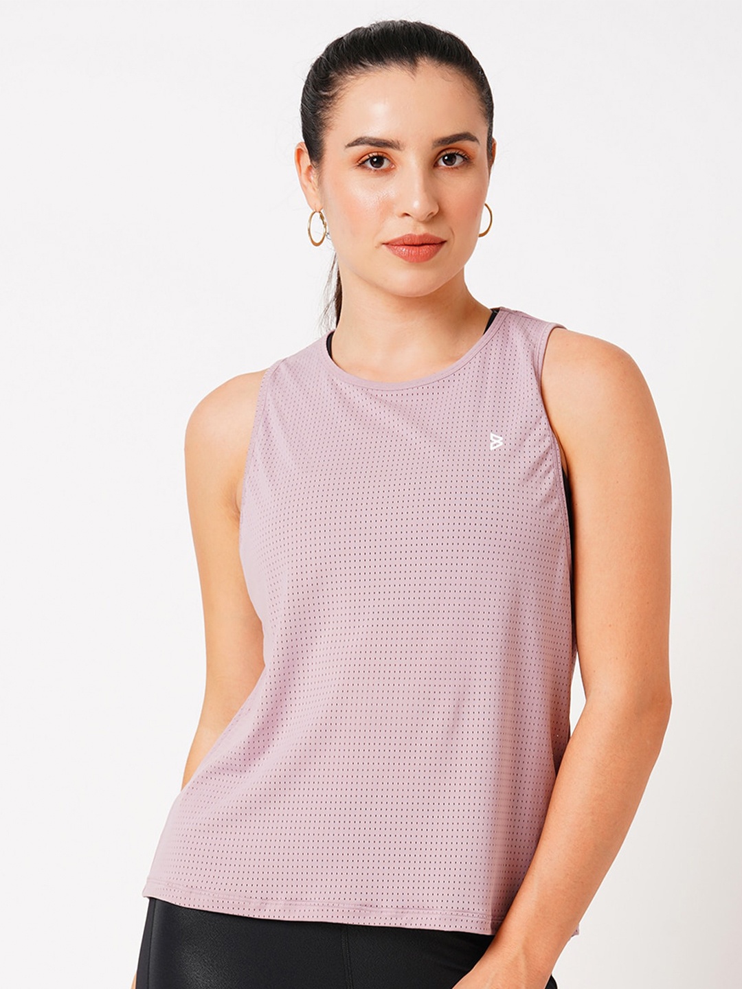 

BODD ACTIVE Self Design Round Neck Sleeveless Tank Top, Lavender