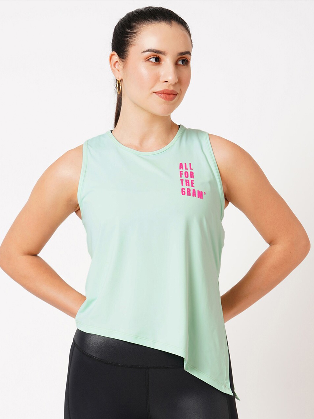 

BODD ACTIVE Typography Printed Round Neck Tank Top, Sea green