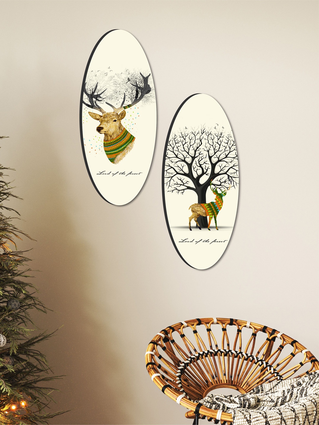 

SAF Off White 2 Pieces Wildlife Animal Wall Arts