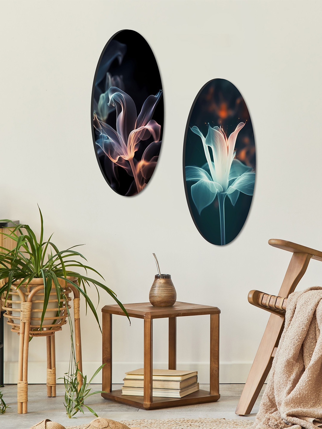 

SAF Black & Blue 2 Pieces Floral Theme Painting Wall Art