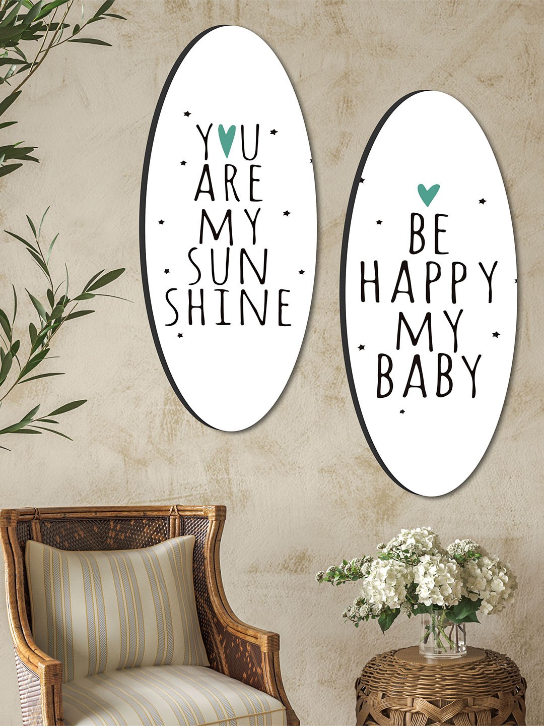 

SAF White & Black 2 Pieces Typography Painting Wall Arts, Multi