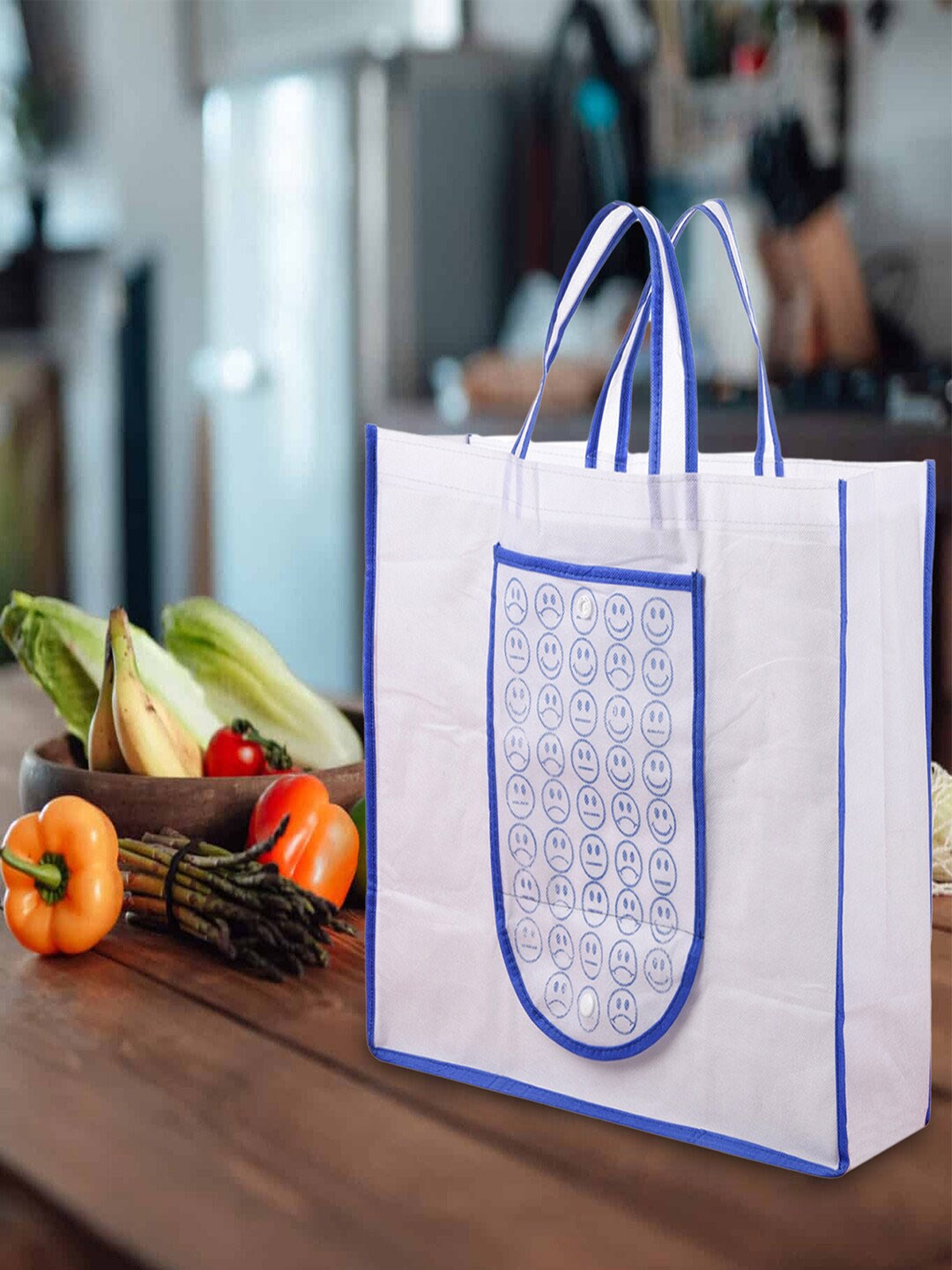 

Kuber Industries Set Of 4 Graphic Printed Shopper Tote Bag, Blue