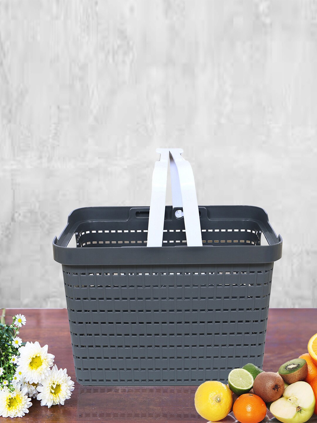 

Kuber Industries Grey Self-Design Basket Organiser