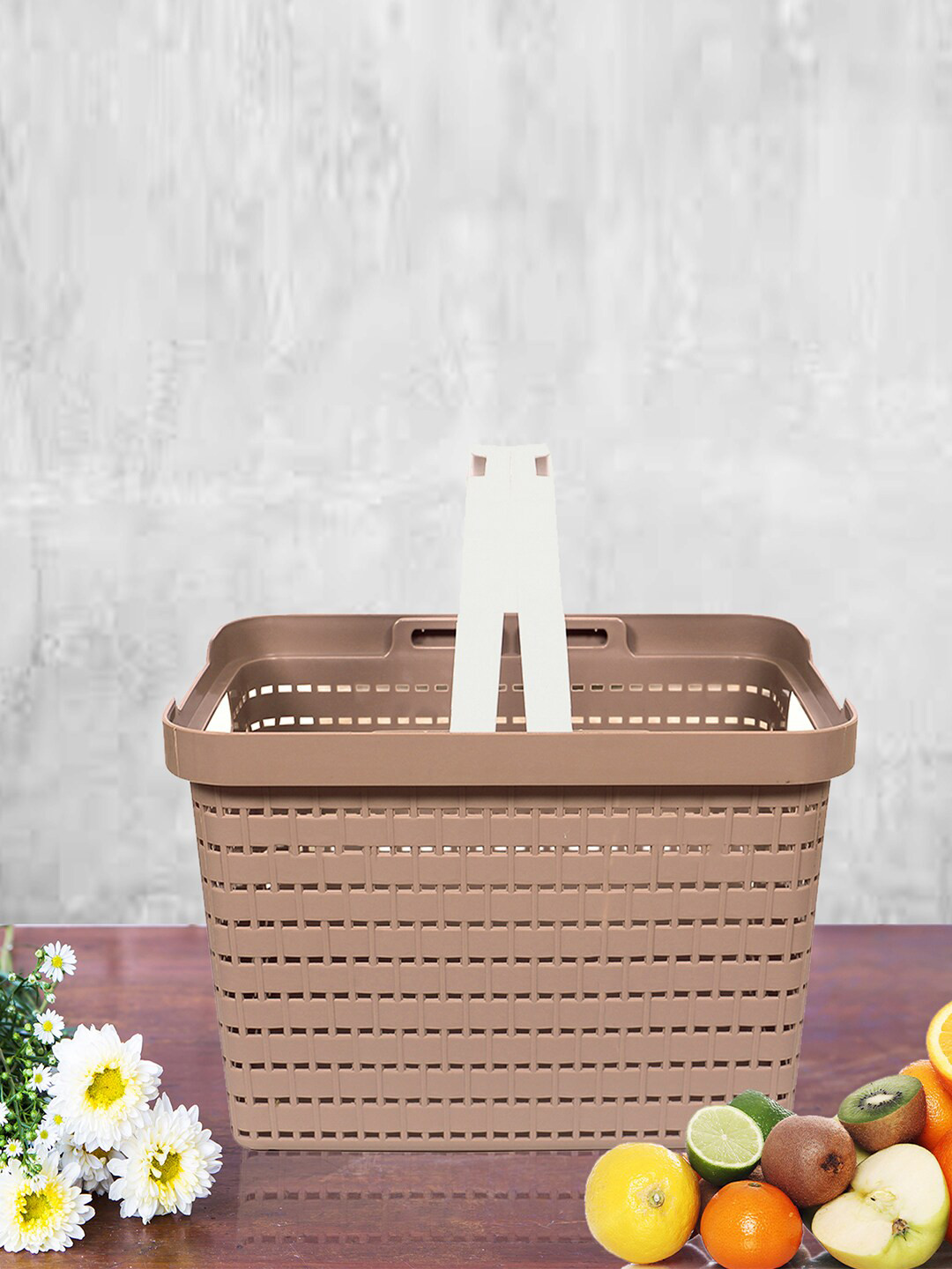 

Kuber Industries Coffee Brown & Grey 2 Pieces Self-Design Basket Organisers