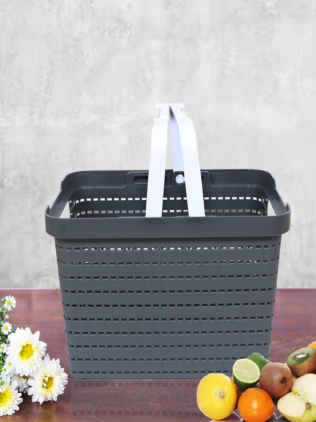 

Kuber Industries White & Grey 3 Pieces Self-Design Basket Organisers