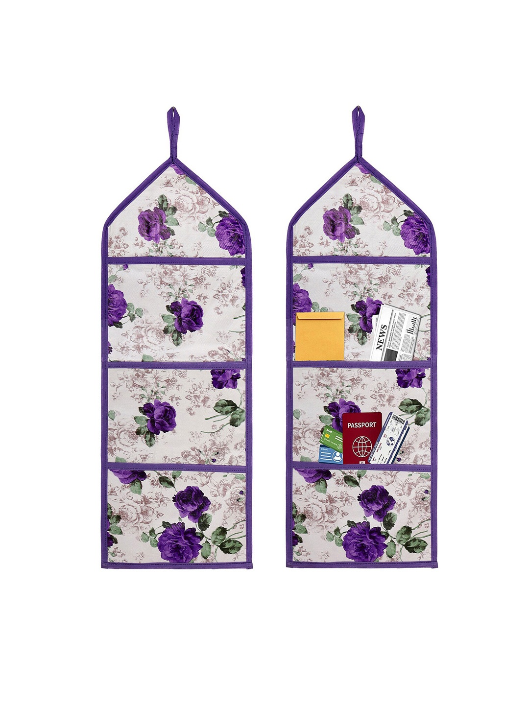 

Kuber Industries Purple & White 2-Pieces Printed Wall Hanging Organizer