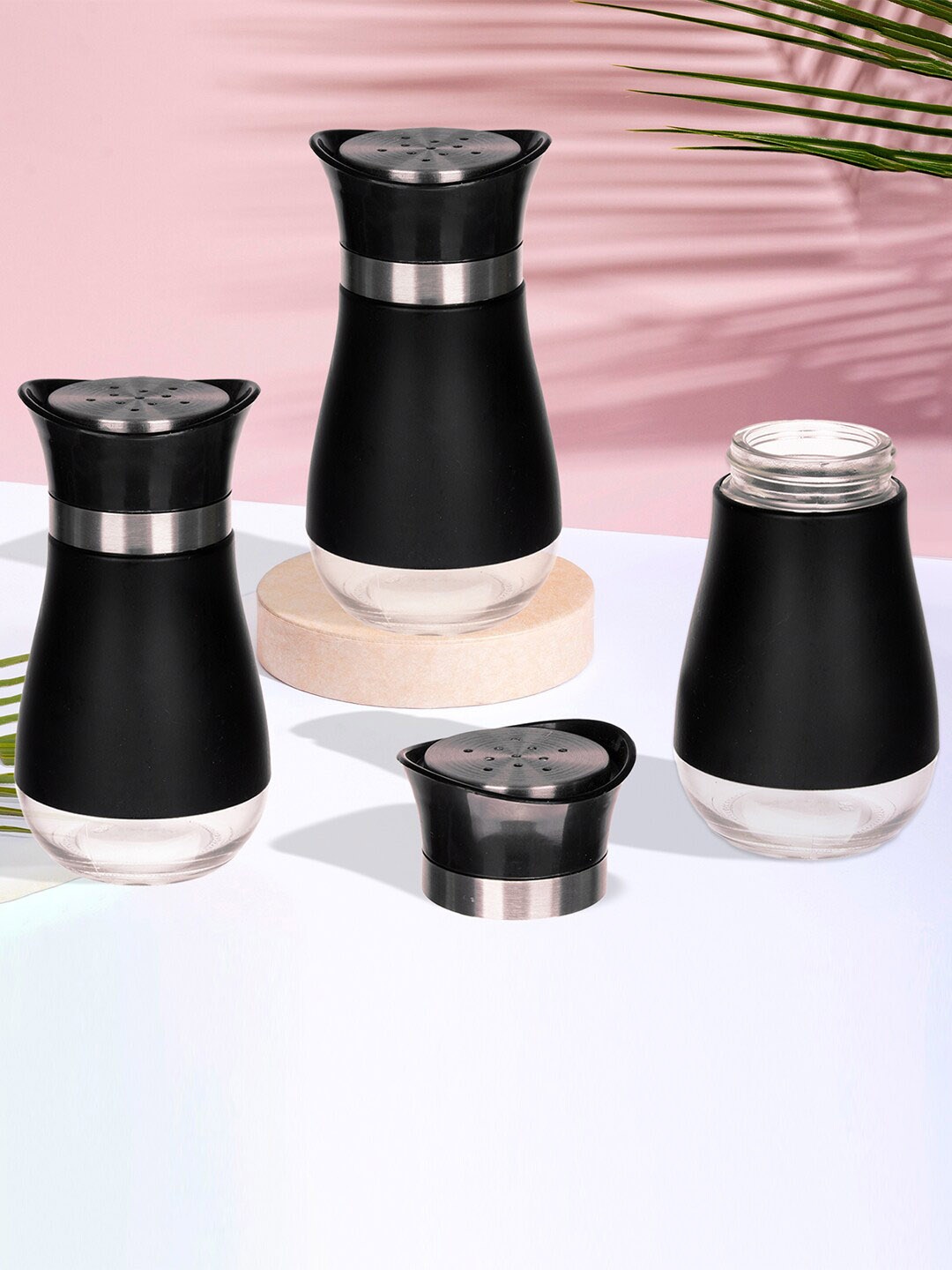 

Kuber Industries Black 3 Pieces Stainless Steel Salt Shaker Box