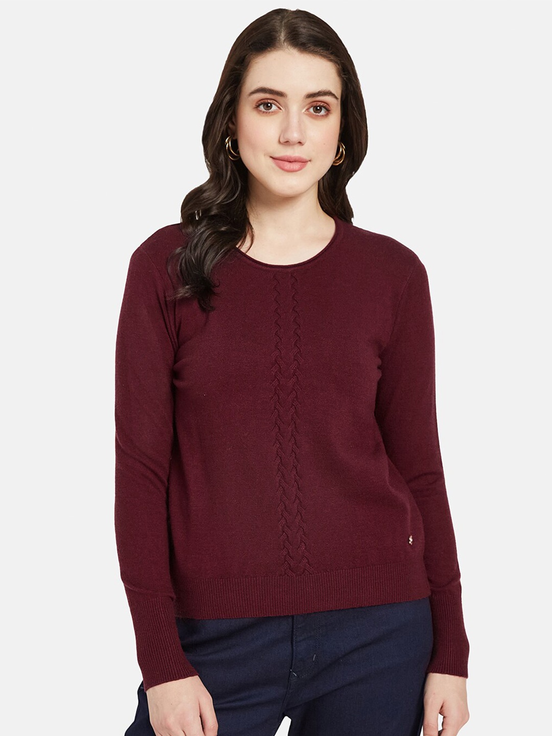 

METTLE Cable Knit Self Design Pullover, Maroon