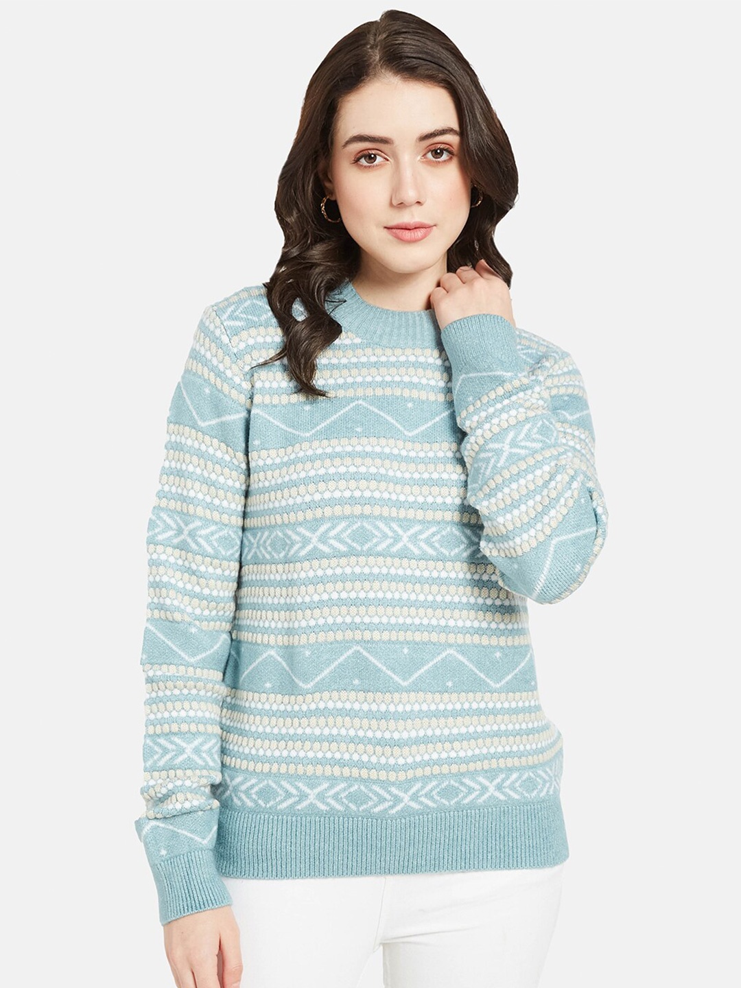 

METTLE Geometric Printed Acrylic Pullover, Blue
