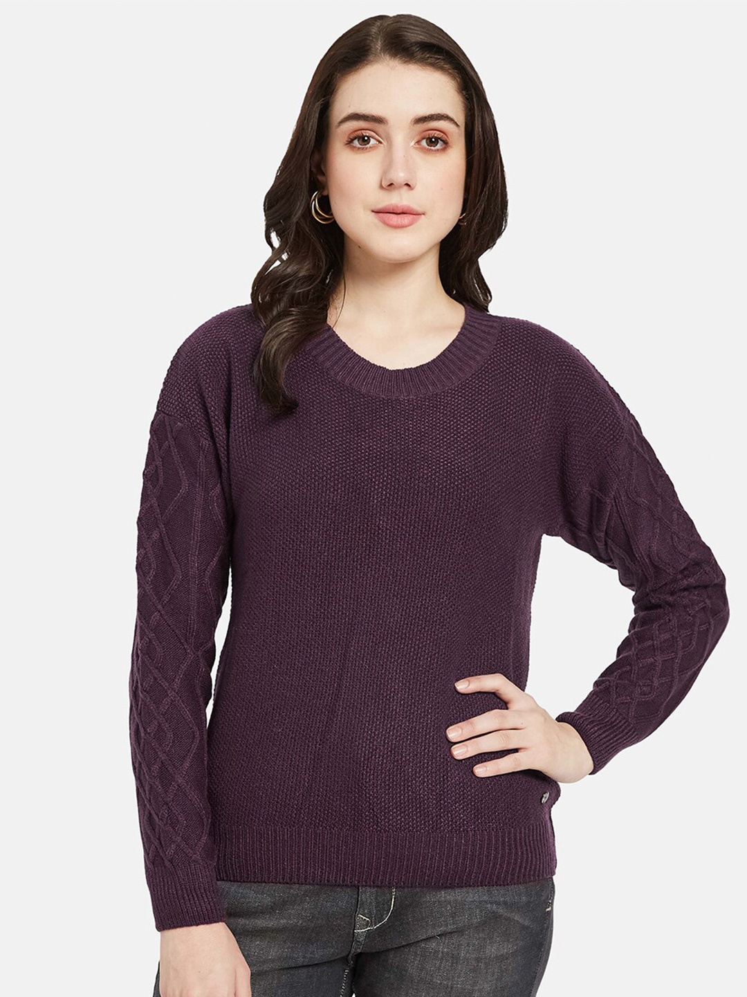 

METTLE Cable Knit Round Neck Pullover, Purple