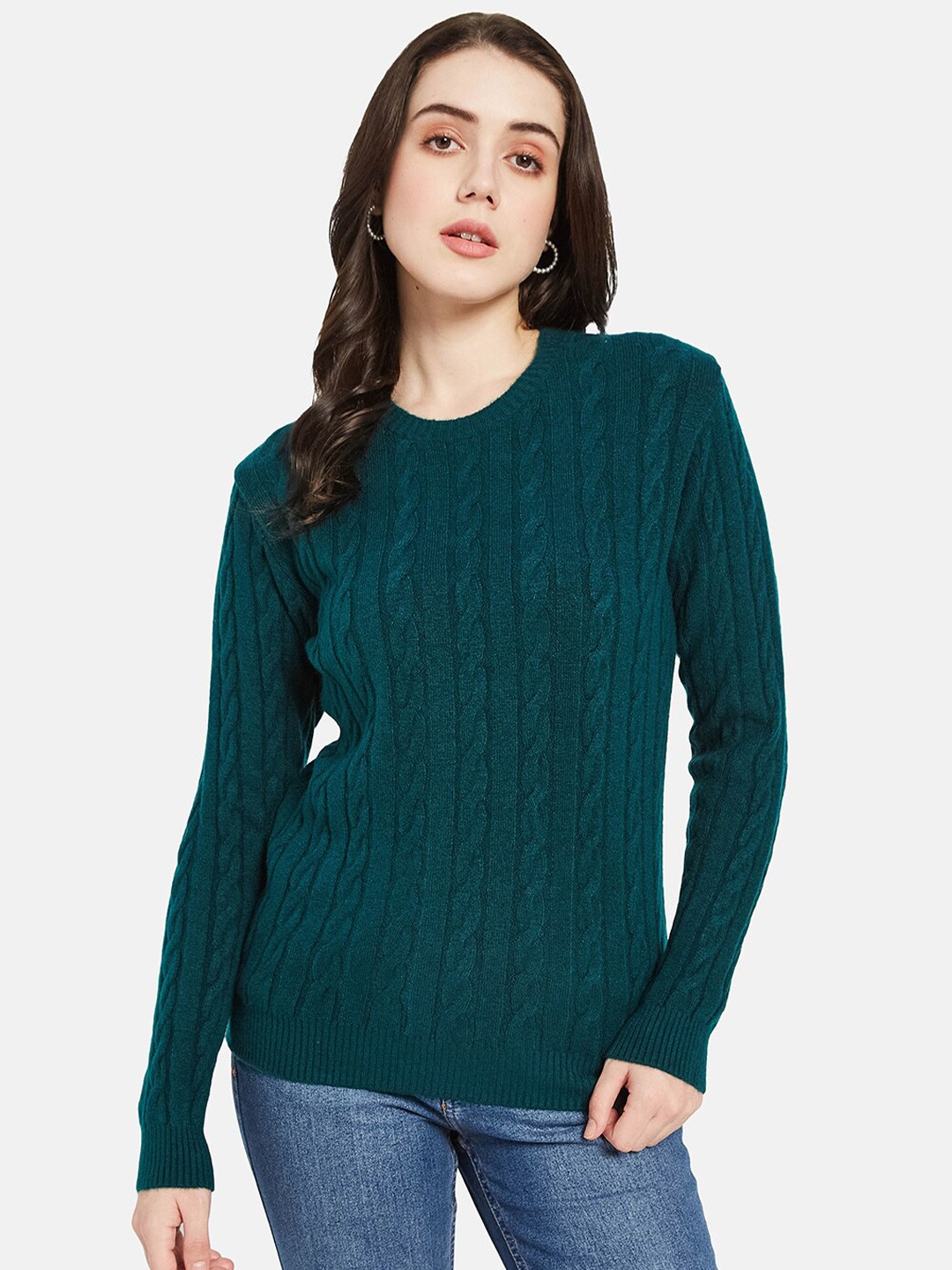 

METTLE Self Design Round Neck Pullover Sweater, Green