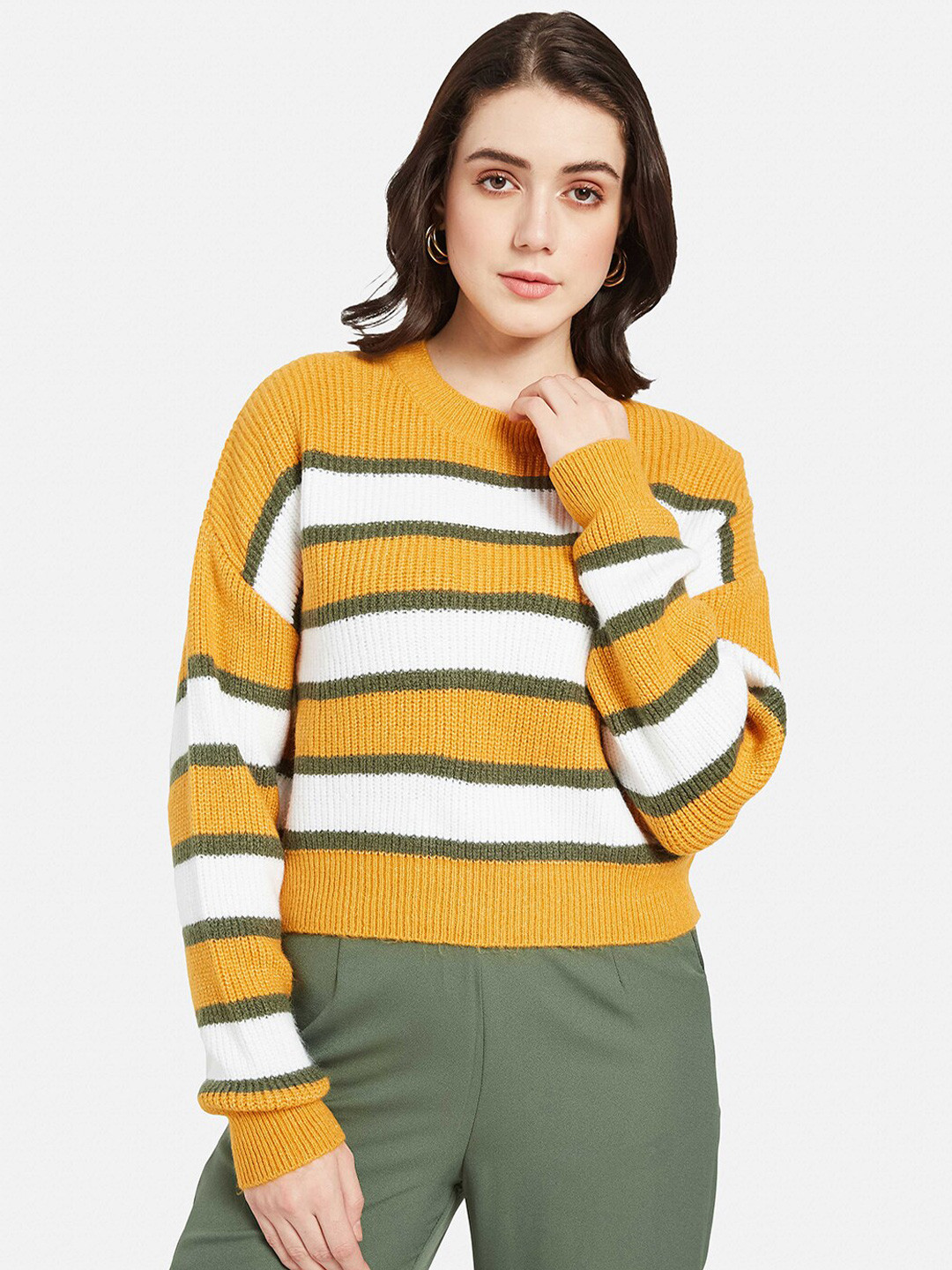 

METTLE Striped Acrylic Pullover, Yellow