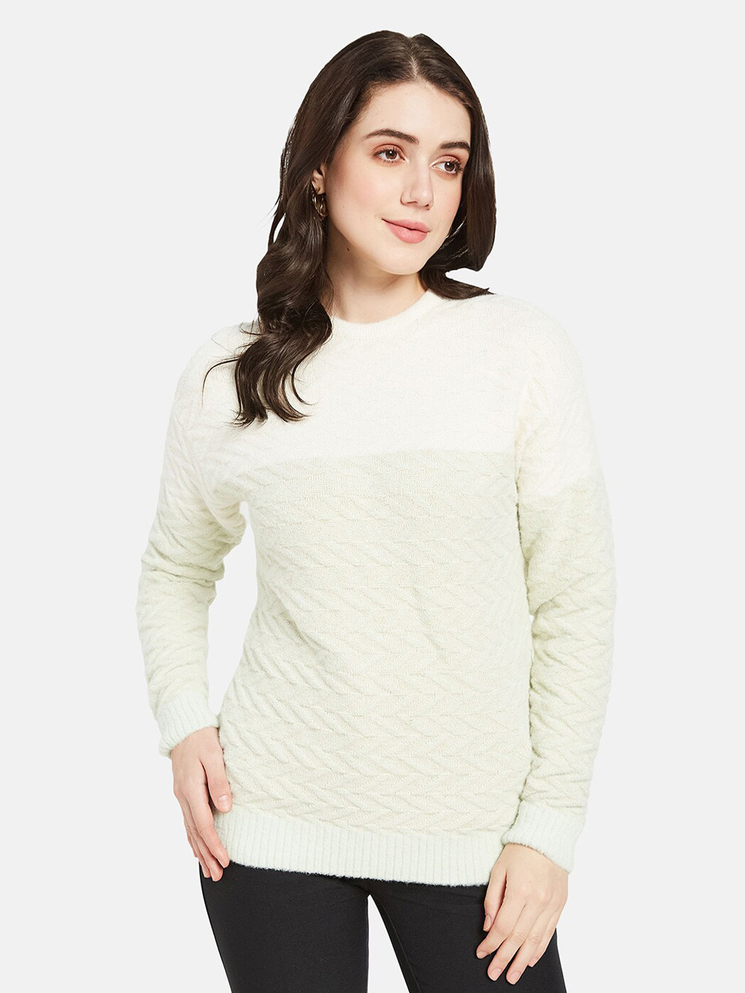 

METTLE Ribbed Round Neck Pullover, Off white