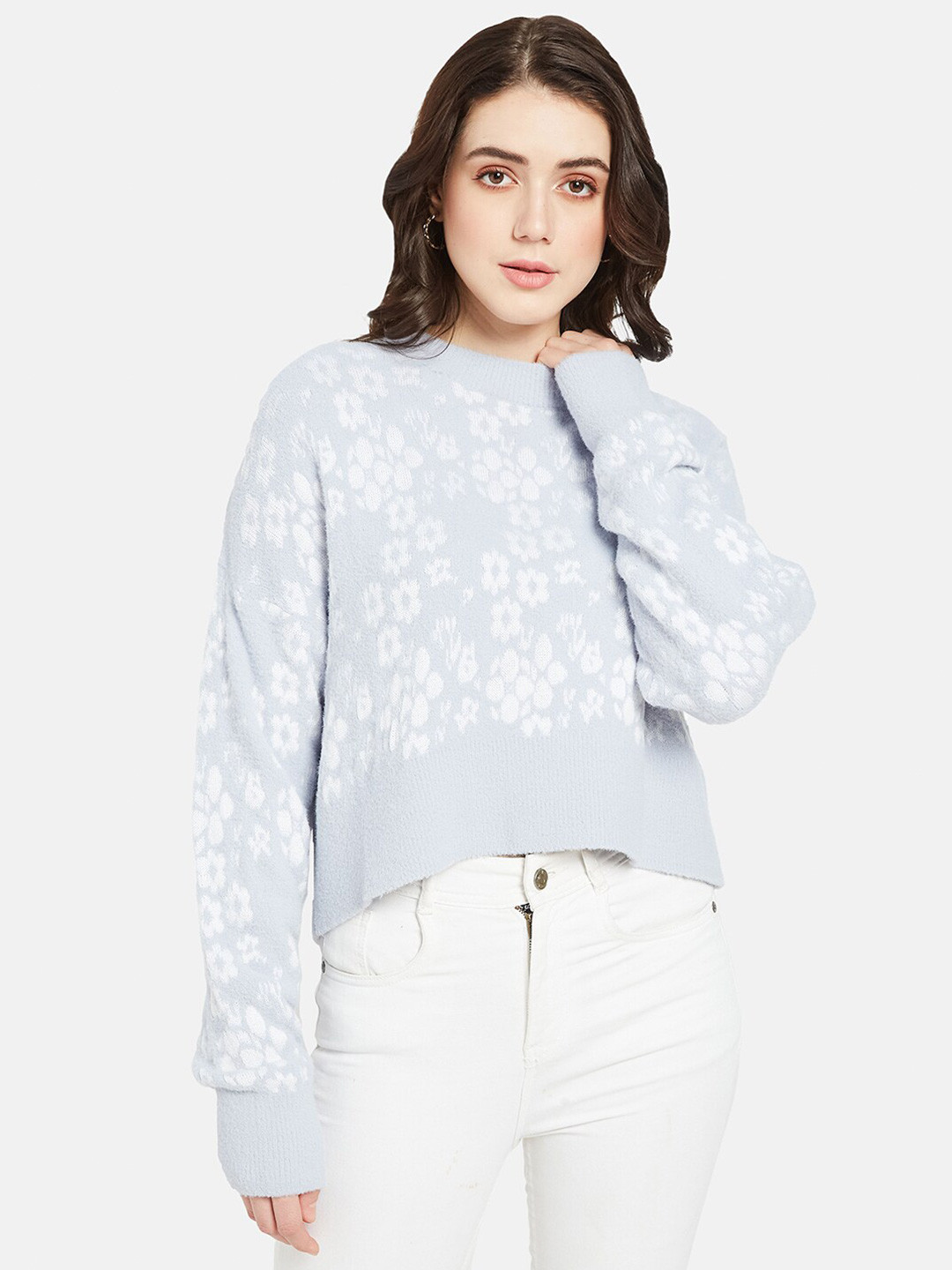 

METTLE Floral Printed Round Neck Pullover, Blue