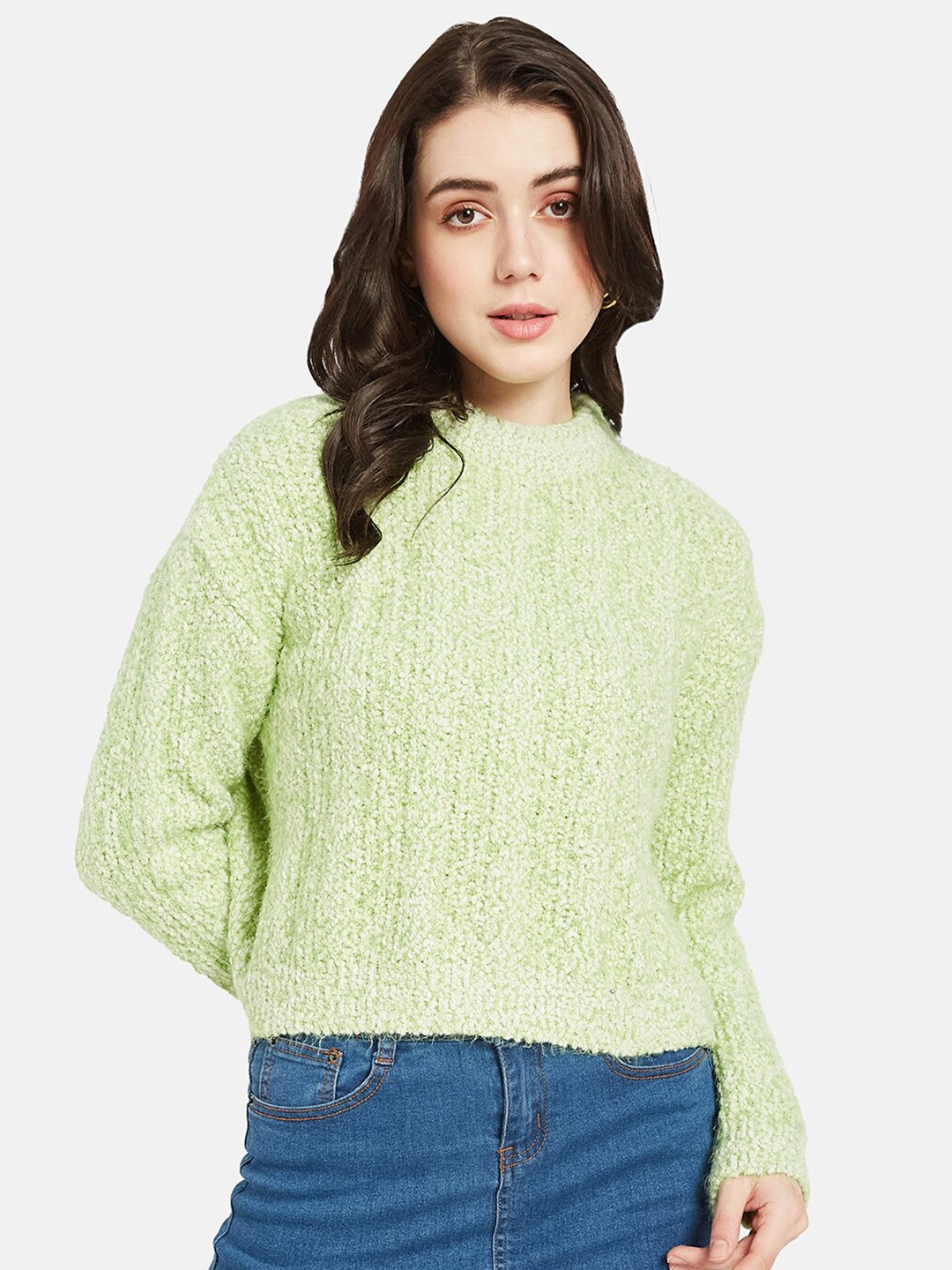 

METTLE Self Design Cable Knit Acrylic Pullover, Green