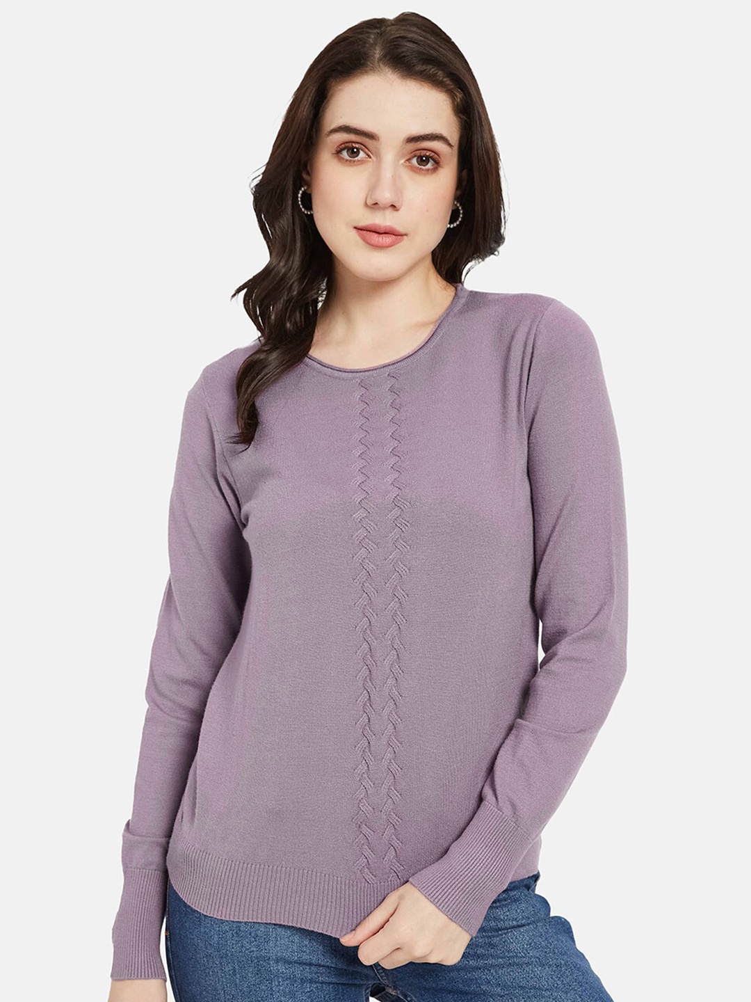 

METTLE Self Design Cable Knit Pullover Sweater, Purple