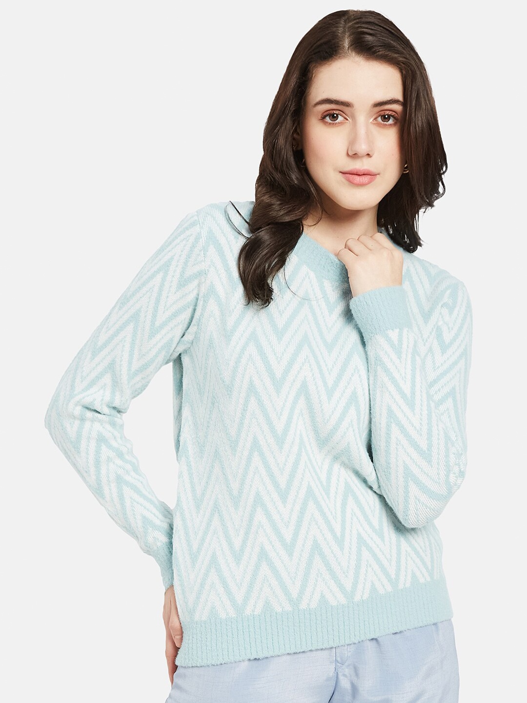 

METTLE Chevron Printed Pullover, Blue