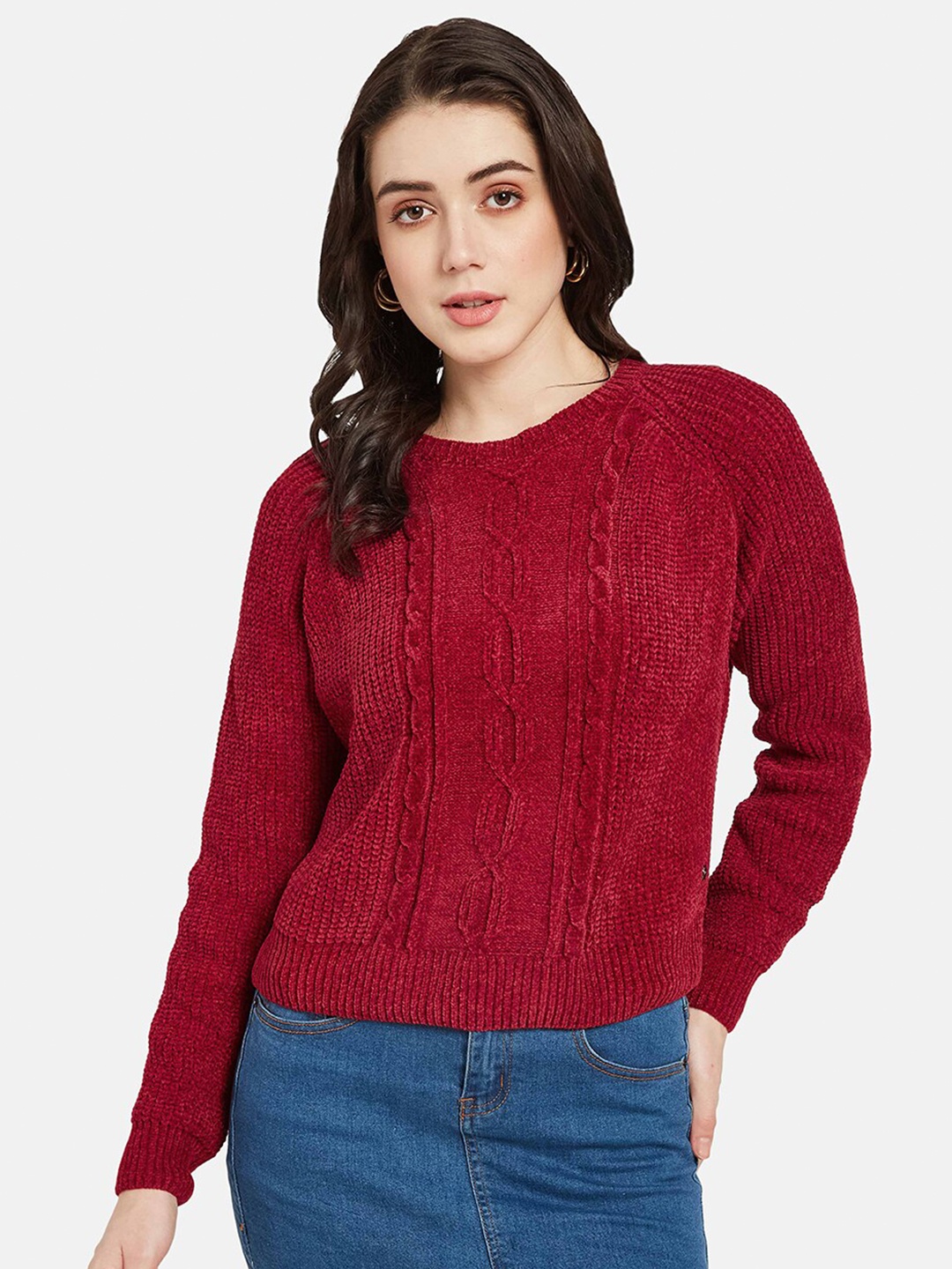 

METTLE Self Design Cable Knit Pullover Sweater, Red