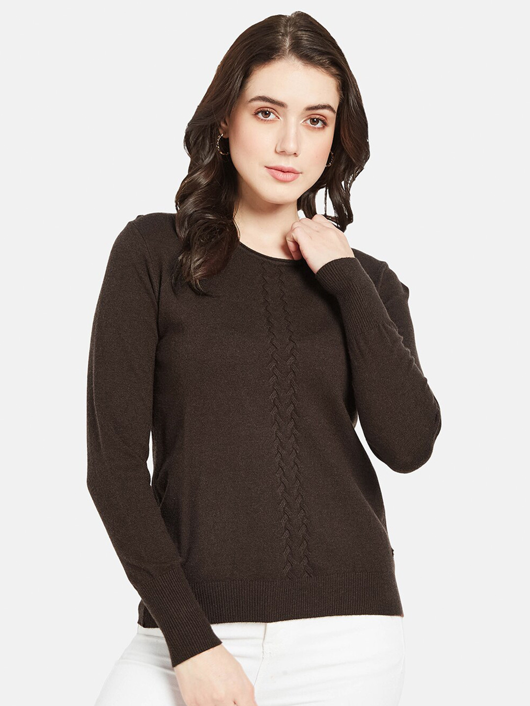 

METTLE Cable Knit Round Neck Pullover, Brown