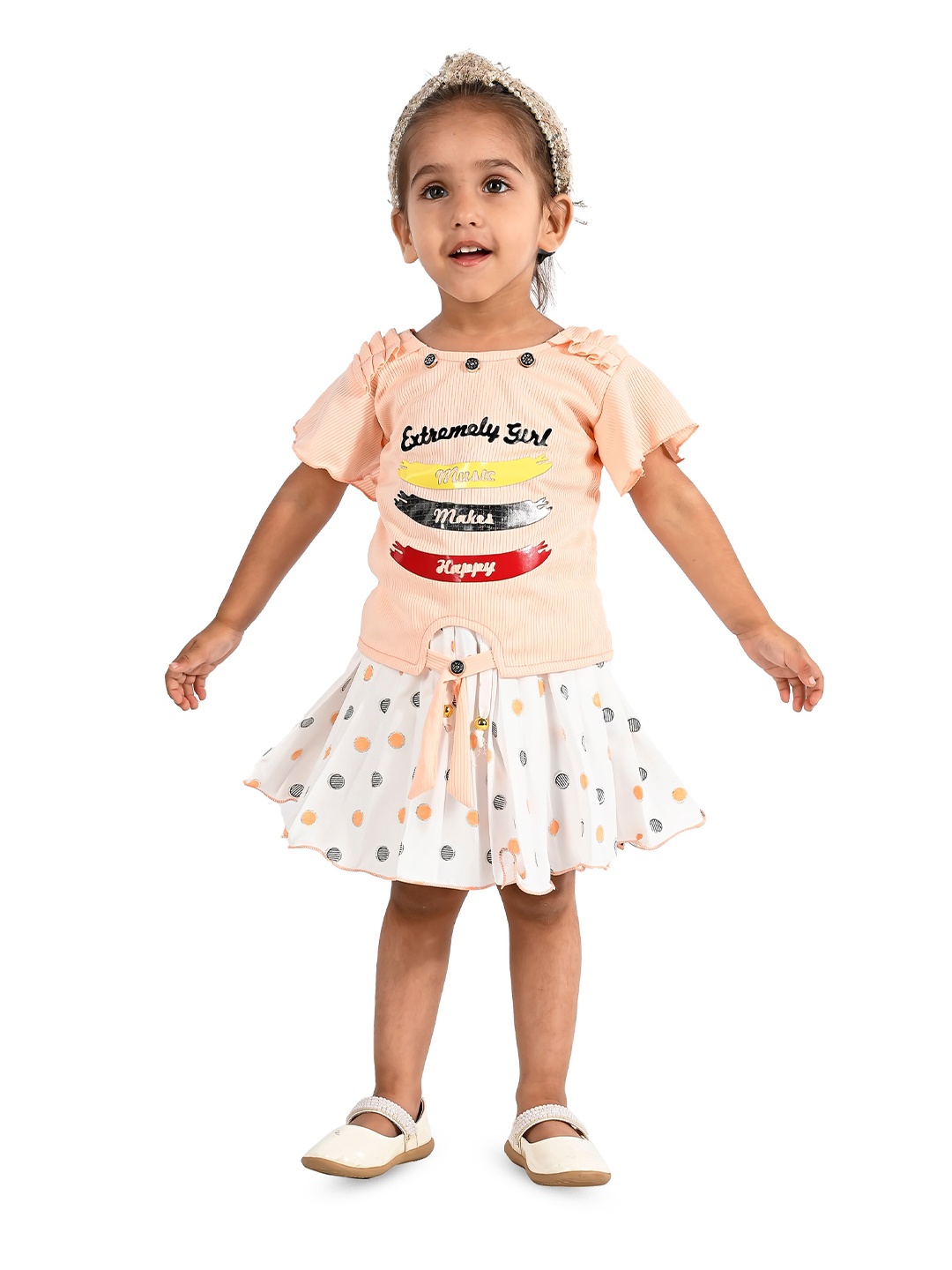 

BAESD Girls Printed Top with Skirt, Orange