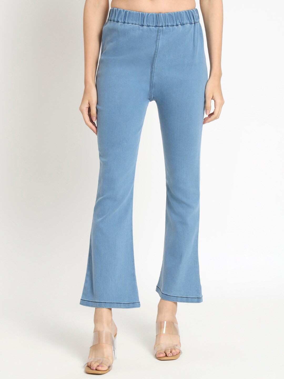 

BAESD Women Mid-Rise Cotton Bootcut Trousers, Blue