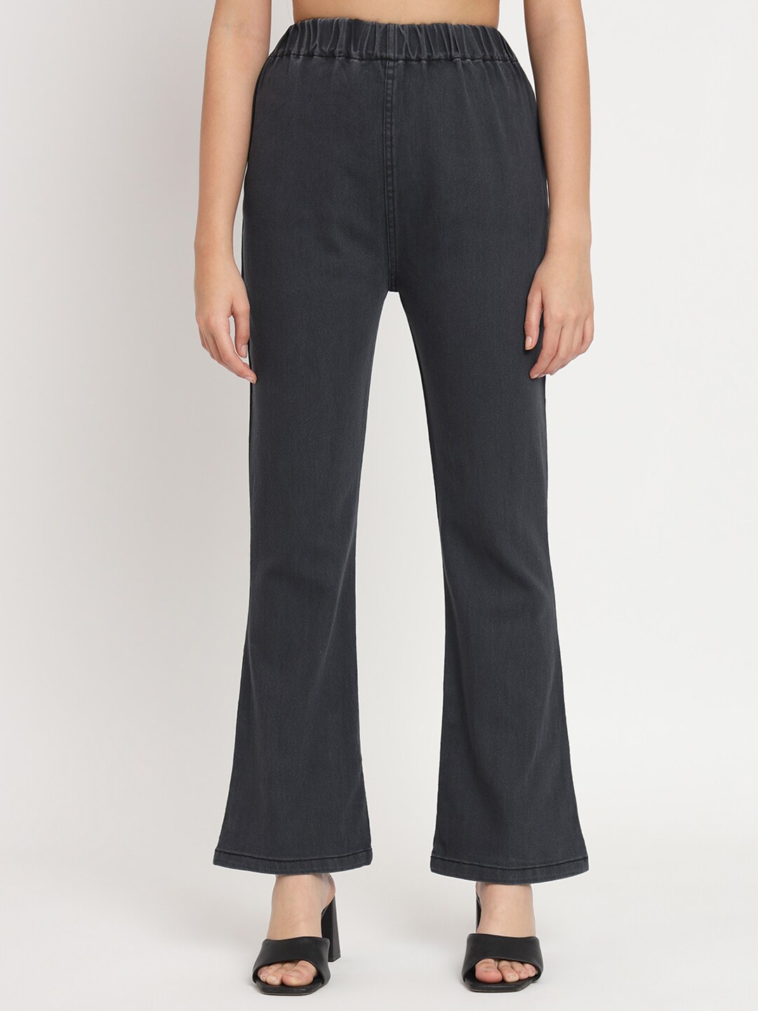 

AngelFab Women High-Rise Bootcut Trousers, Grey