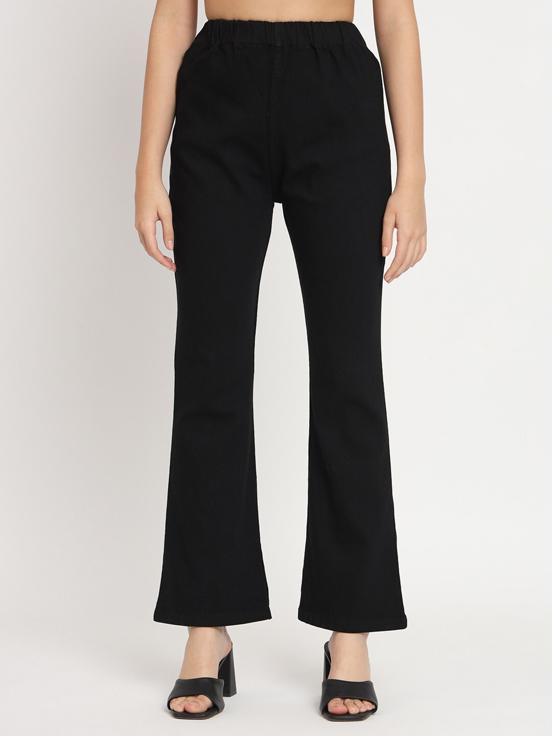 

AngelFab Women High-Rise Cotton Bootcut Trousers, Black