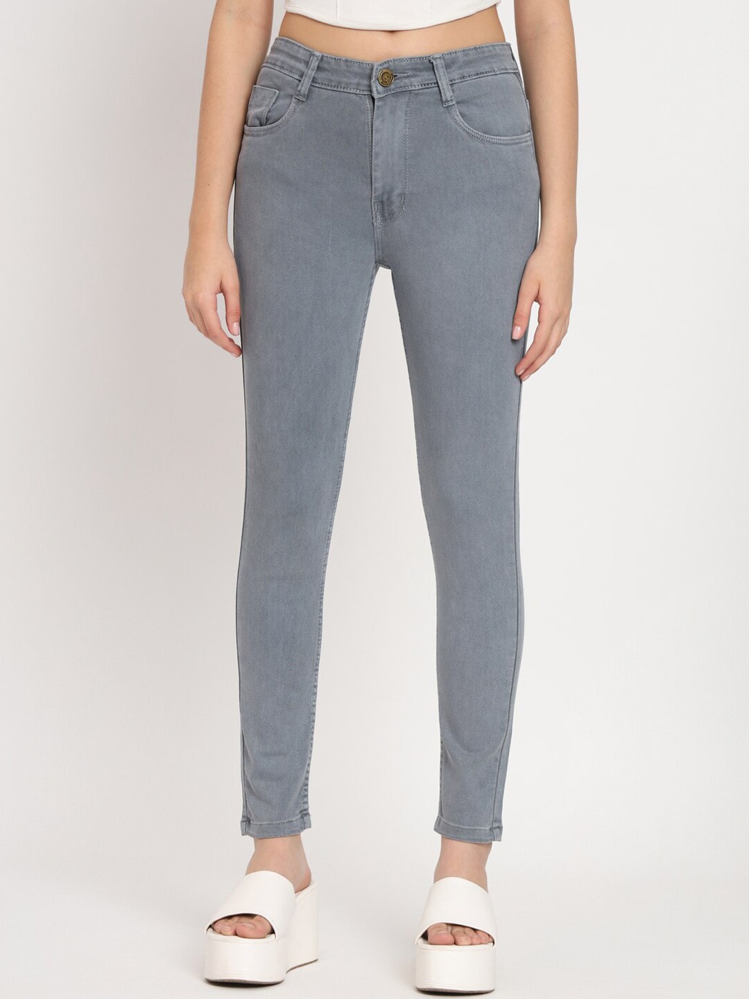 

AngelFab Women Jean Skinny Fit Clean Look Cropped Cotton Jeans, Grey