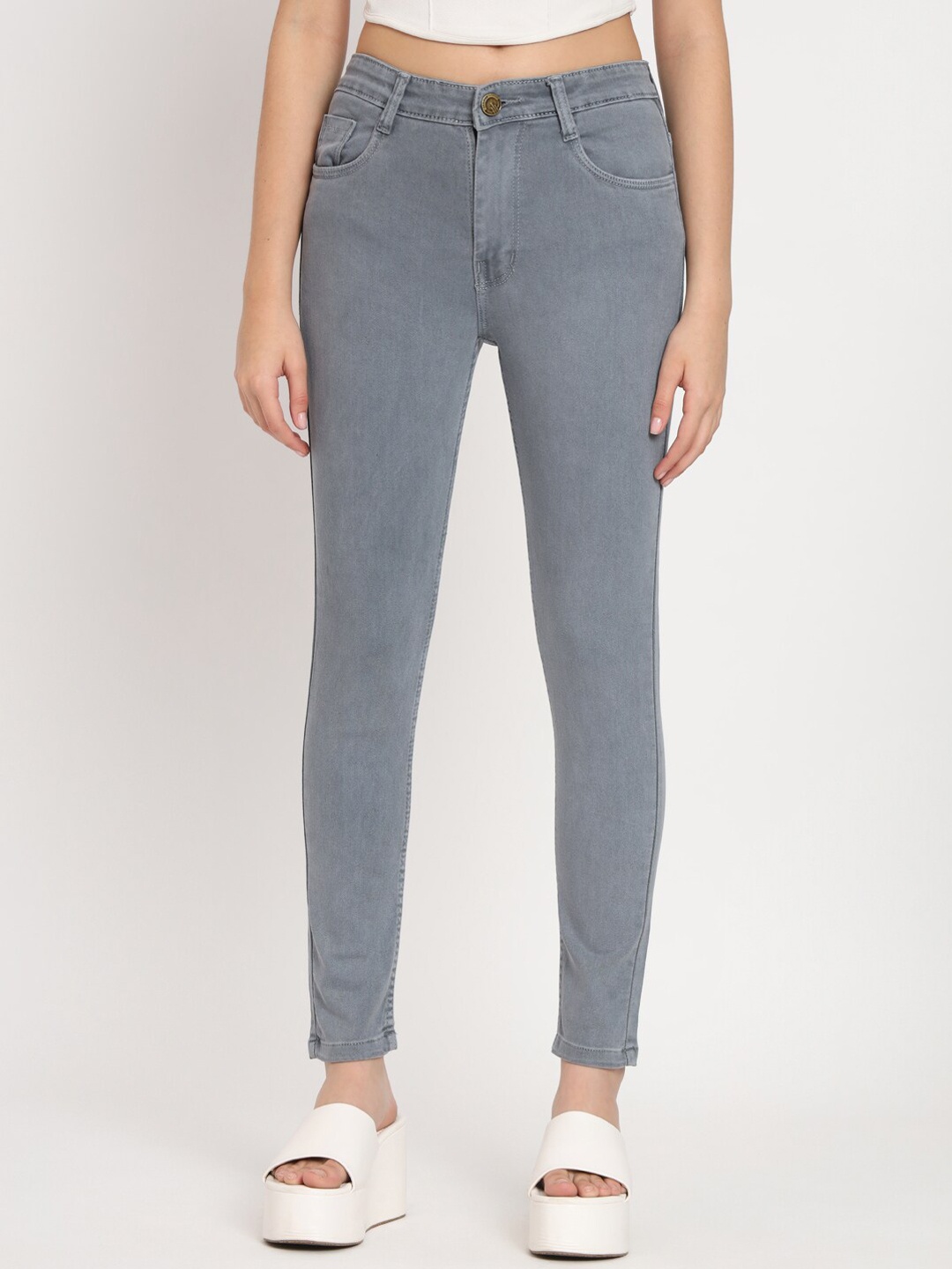 

AngelFab Women Jean Skinny Fit High-Rise Clean Look Cotton Jeans, Grey