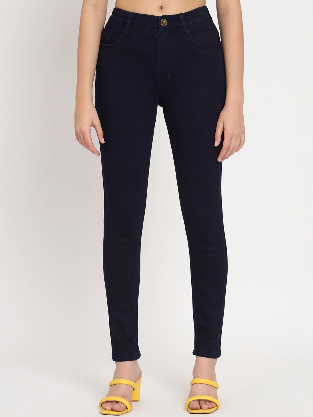 

AngelFab Women Jean Skinny Fit Clean Look Cropped Cotton Jeans, Blue