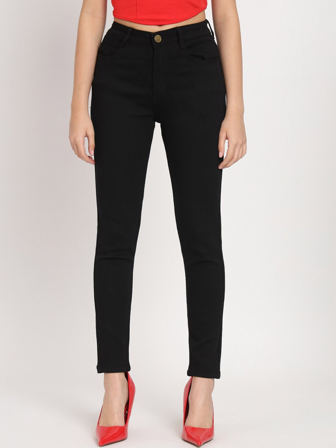 

AngelFab Women Jean Skinny Fit High-Rise Cotton Jeans, Black
