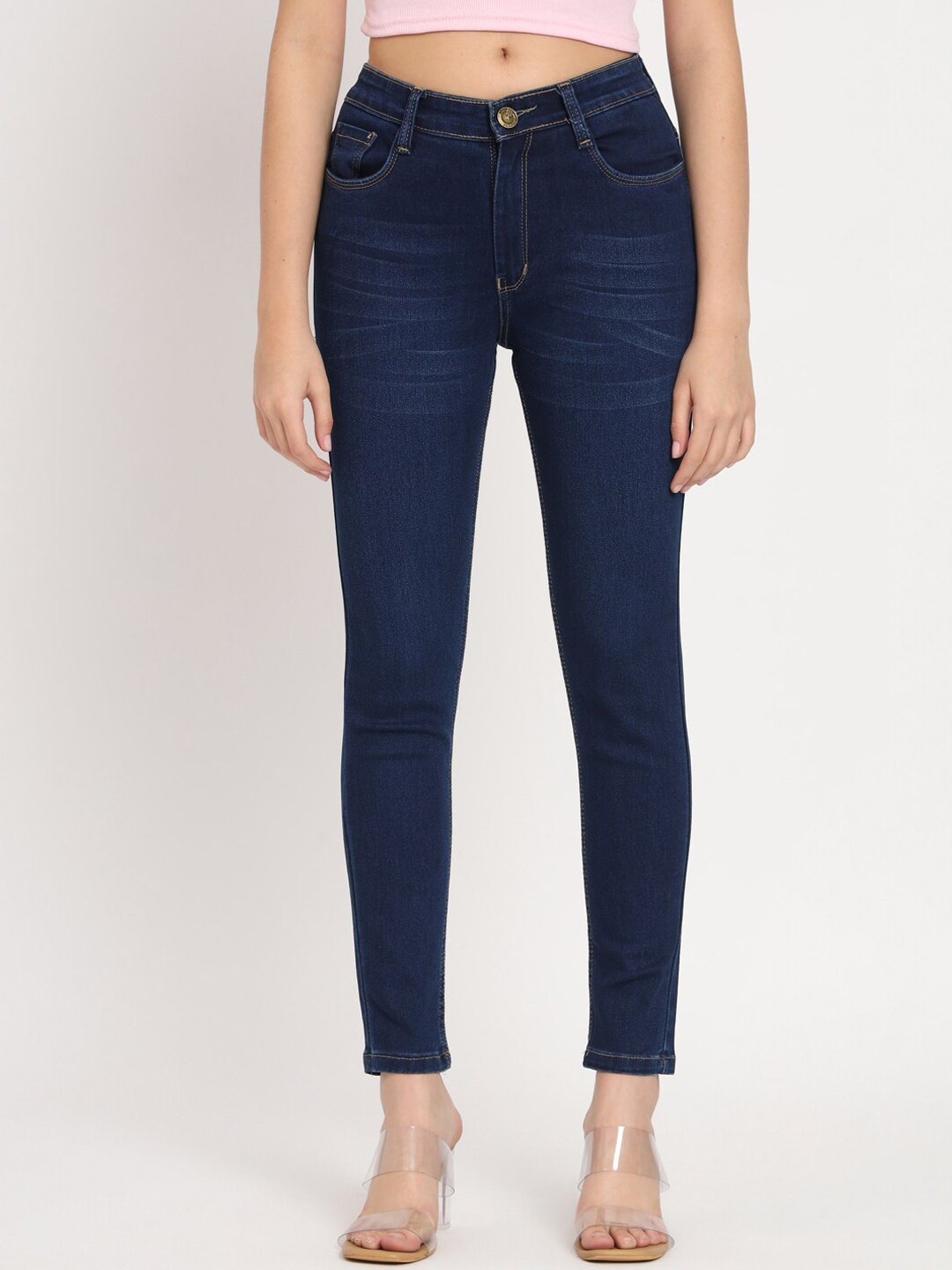 

AngelFab Women Jean Skinny Fit High-Rise Clean Look Cotton Jeans, Blue