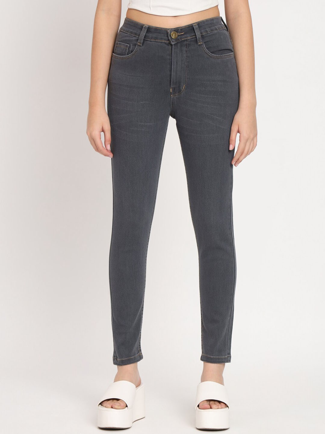 

AngelFab Women Jean Skinny Fit Clean Look Cropped Cotton Jeans, Grey