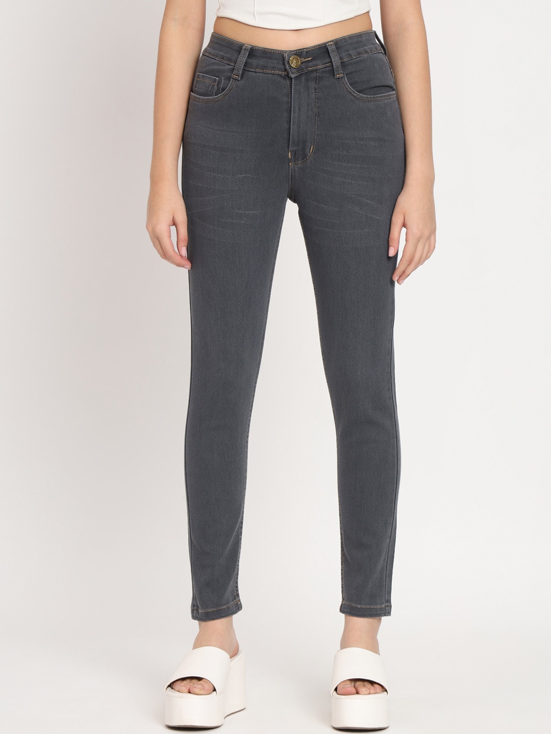 

AngelFab Women Jean Skinny Fit Clean Look Cropped Cotton Jeans, Grey
