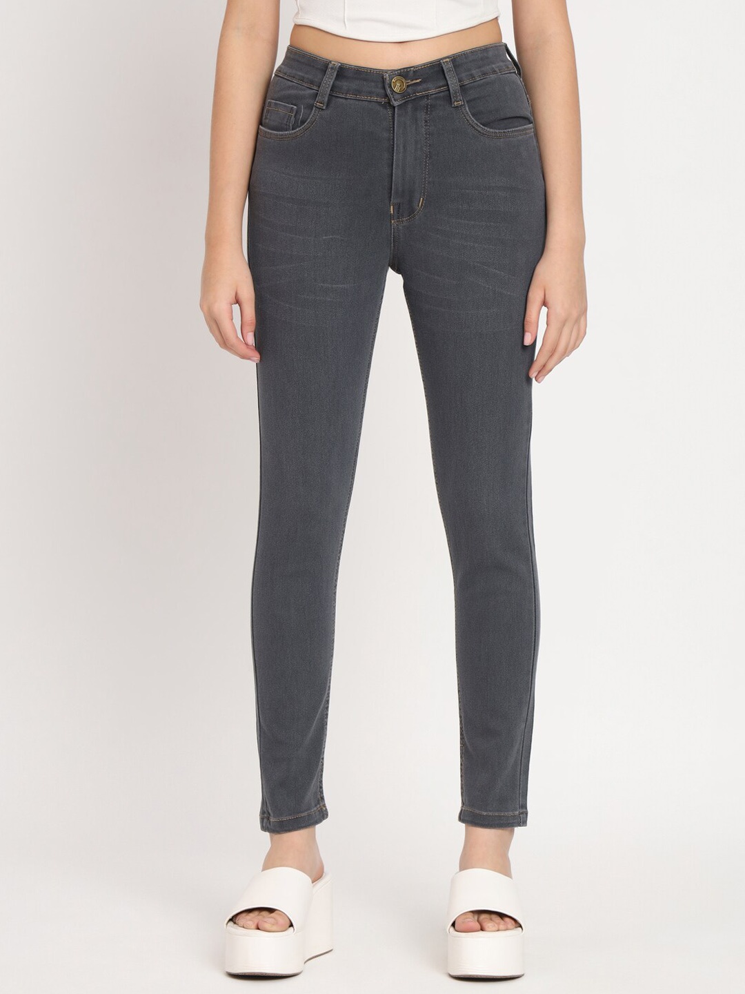 

AngelFab Women Jean Skinny Fit Clean Look Cropped Cotton Jeans, Grey
