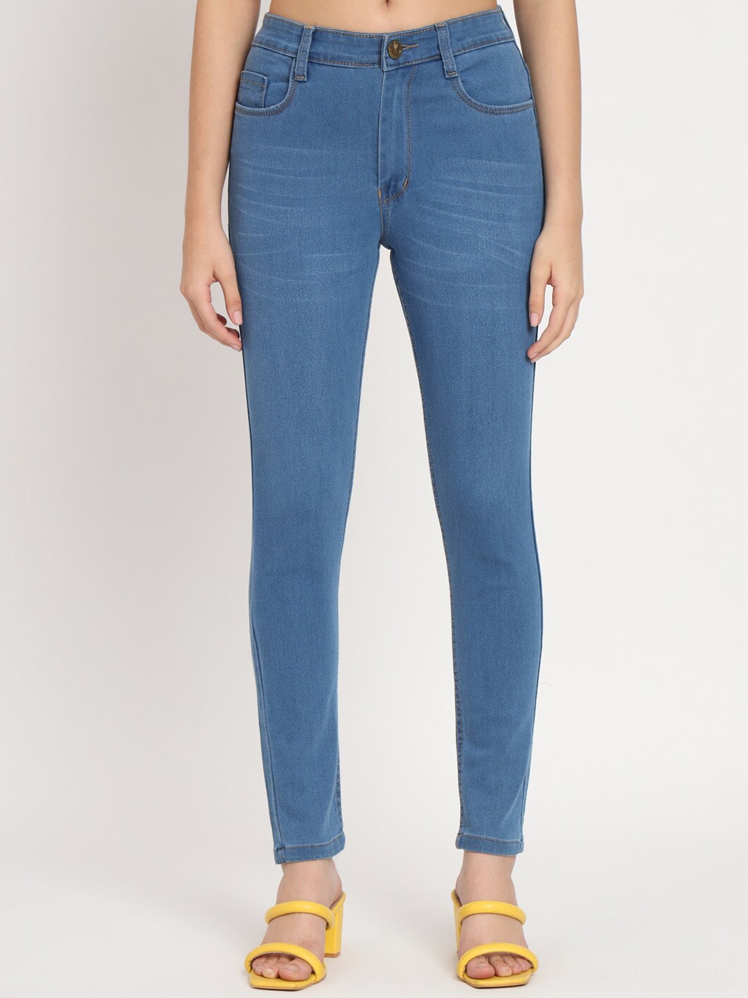 

BAESD Women Jean Skinny Fit Mid-Rise Medium Shade Clean Look Cotton Jeans, Blue