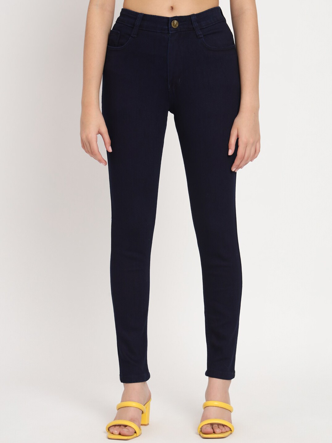 

BAESD Women Jean Skinny Fit Mid-Rise Dark Shade Clean Look Cotton Jeans, Navy blue