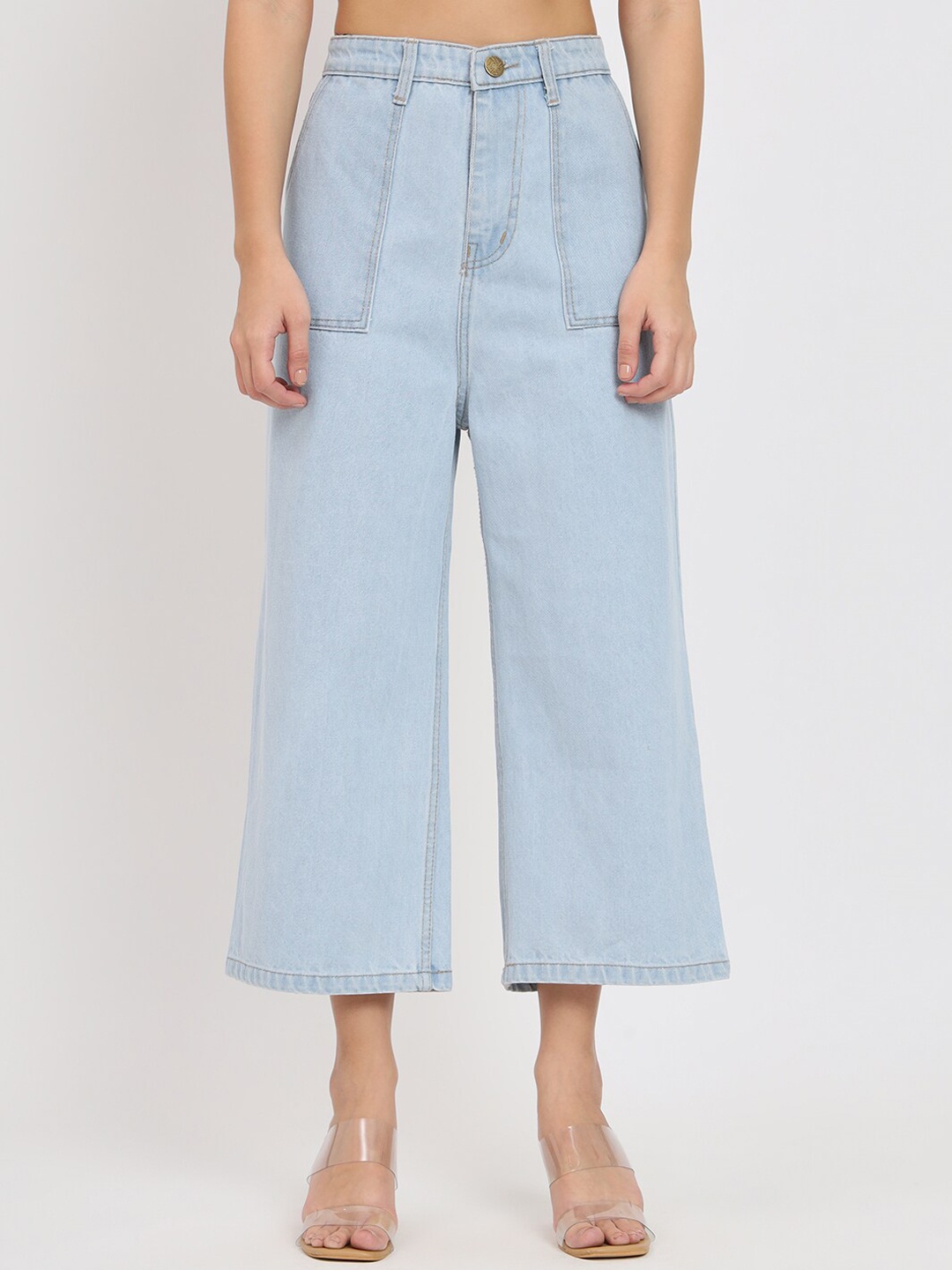 

BAESD Women Blue Jean Flared High-Rise Cotton Cropped Jeans