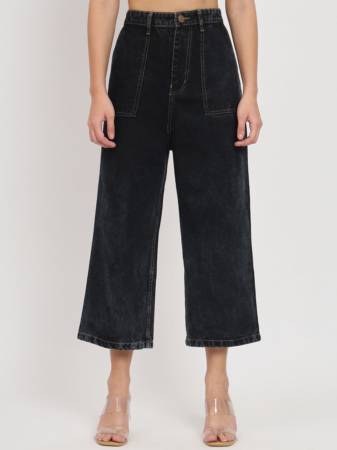 

BAESD Women Jean Flared High-Rise Cotton Cropped Jeans, Black