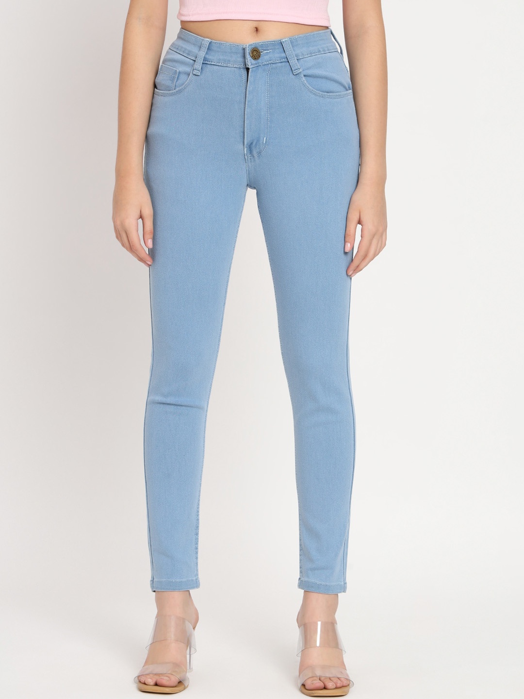 

BAESD Women Jean Skinny Fit Mid-Rise Light Shade Clean Look Cotton Jeans, Blue