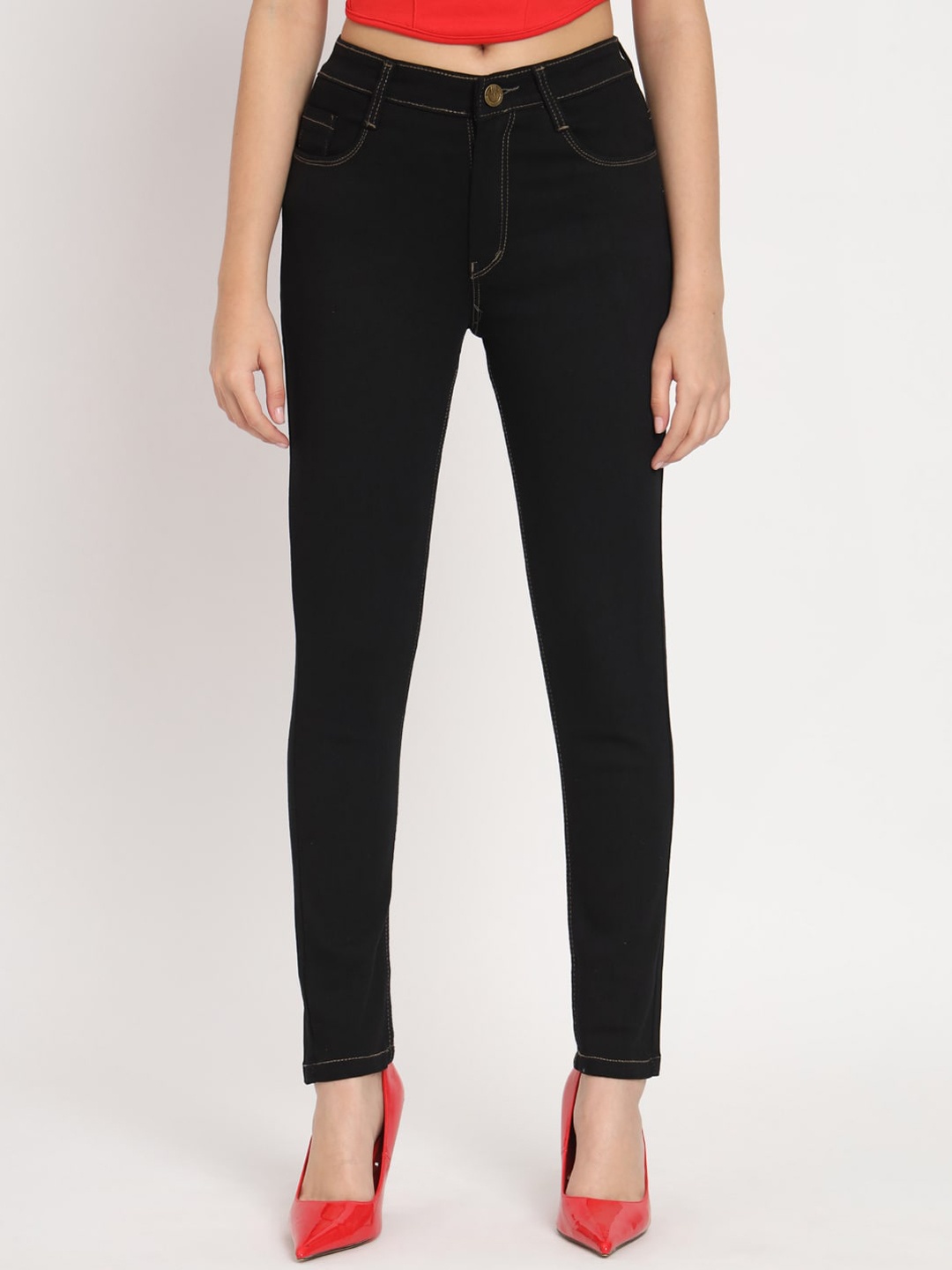

BAESD Women Jean Skinny Fit High-Rise Clean Look Cotton Jeans, Black