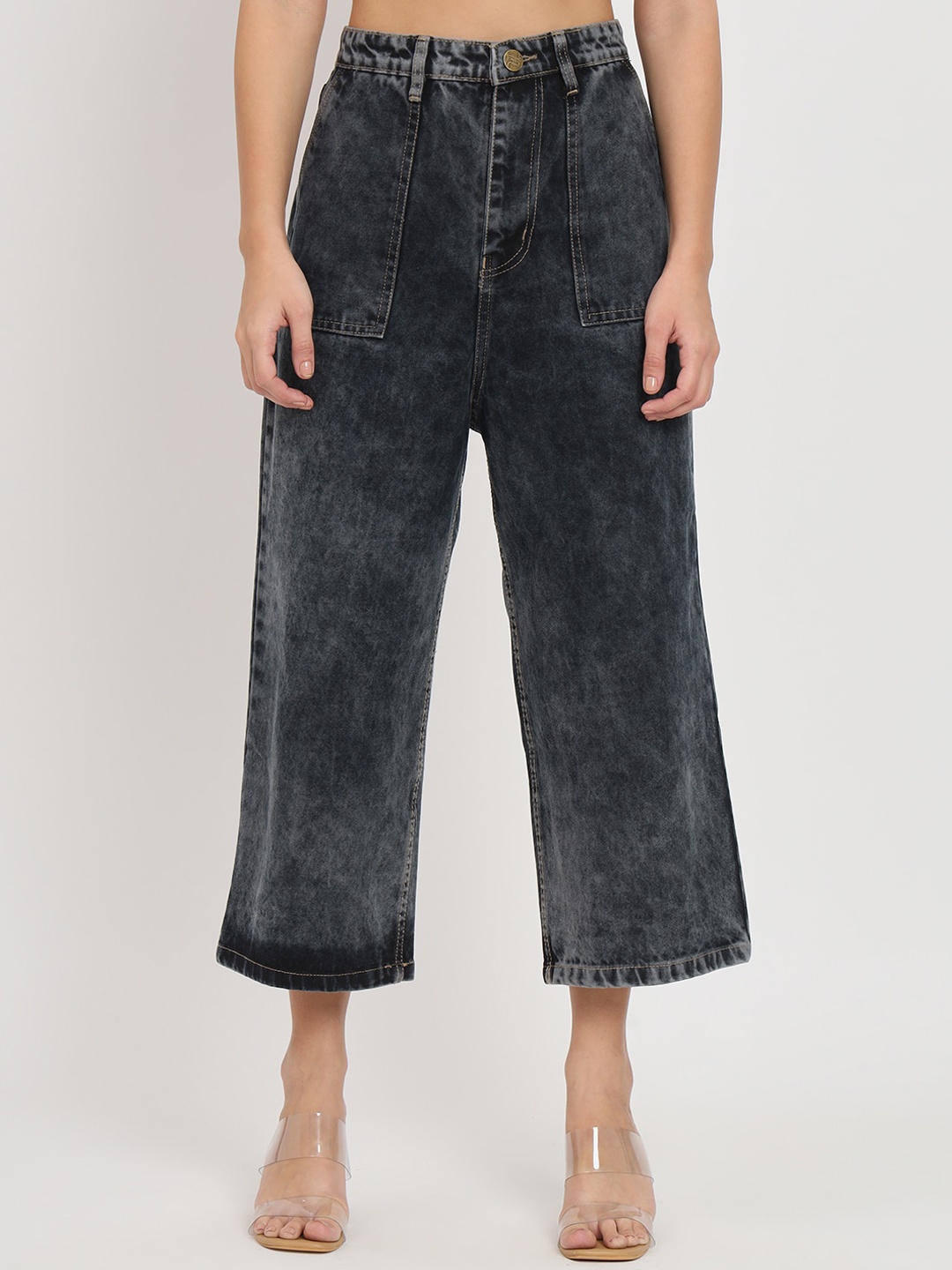 

BAESD Women Jean Flared High-Rise Clean Look Cotton Cropped Jeans, Black