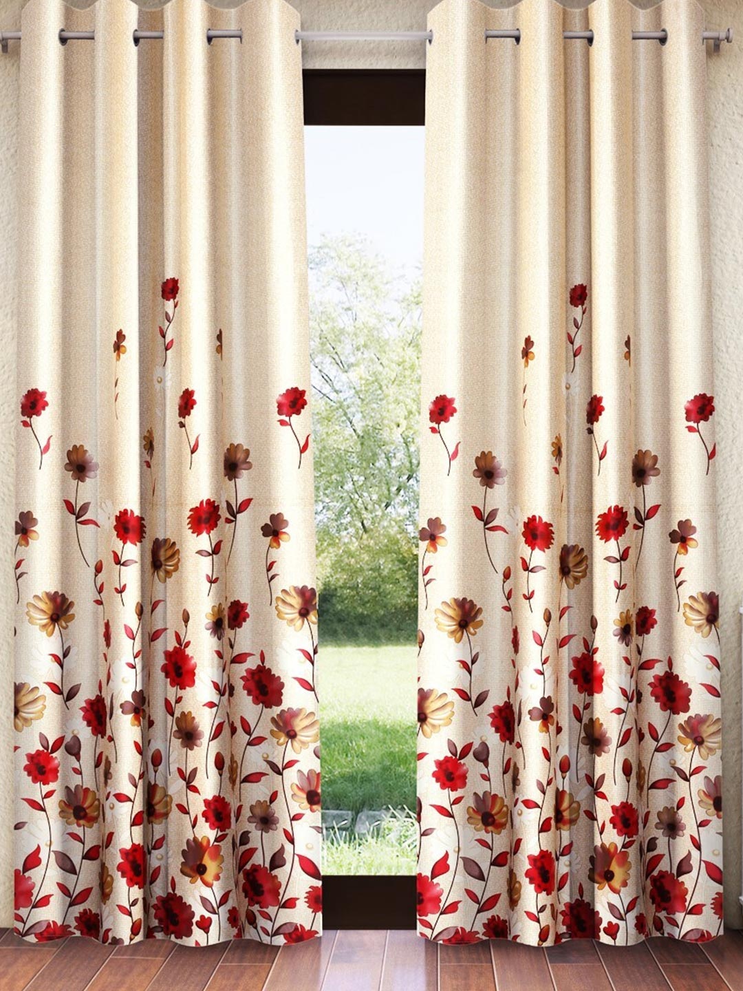 

Home Sizzler Maroon & Cream 2 Pieces Floral Window Curtain