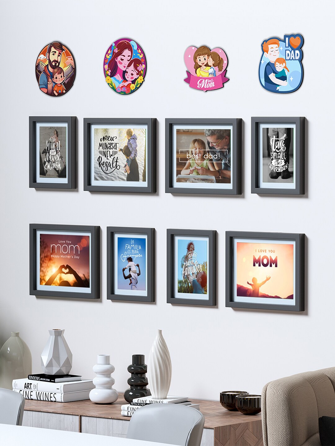 

RANDOM Black 8 Pieces Photo Frames With Plaques