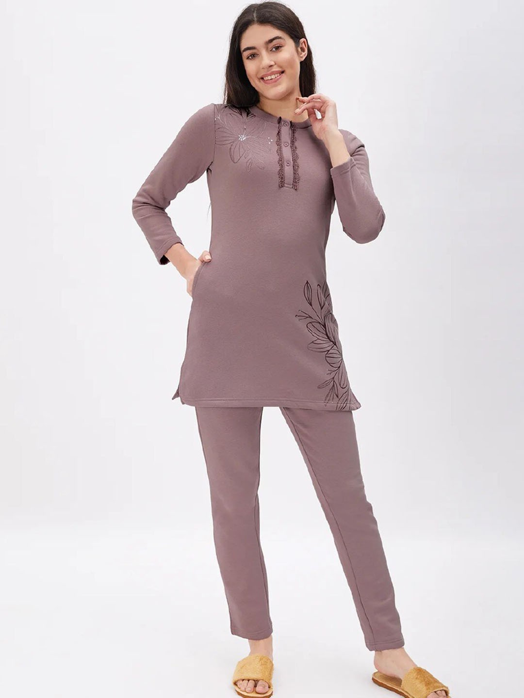

Sweet Dreams Floral Printed Top With Pyjama, Mauve