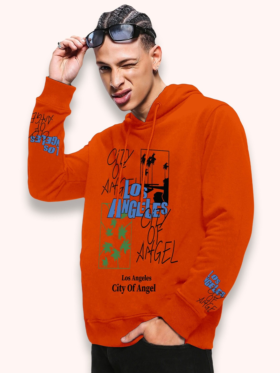 

FTX Typography Printed Hooded Fleece Pullover Sweatshirt, Orange